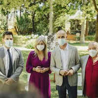 Antonio Zoido, director de la Bienal con el delegado de Cultura, Consejera de Cultura y Diputado de Cultura